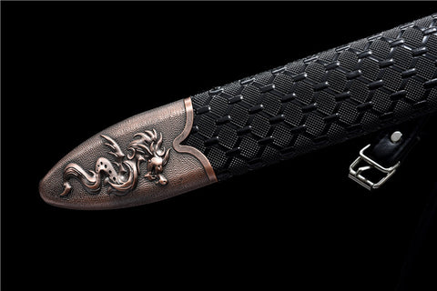 Dragon Sword Handmade Spring Steel With Fuller Black Artificial Leather#1176