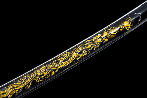 Handmade T10 Steel Full Tang Real Japanese Katana With Golden Dragon Sheath Clay Tempered #1126