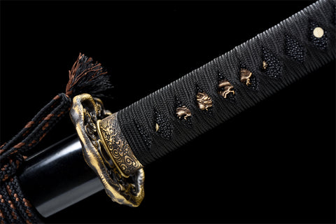 Handmade T10 Steel Full Tang Real Japanese Katana With Golden Dragon Sheath Clay Tempered #1126