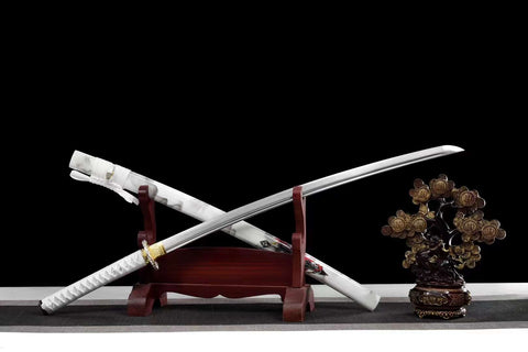 Handmade High Carbon Steel Full Tang Real Japanese Katana With White Painted Sheath #1032