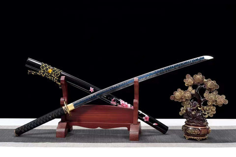 Handmade High Carbon Steel Full Tang Real Japanese Katana With Pink Cherry Black Sheath #1030