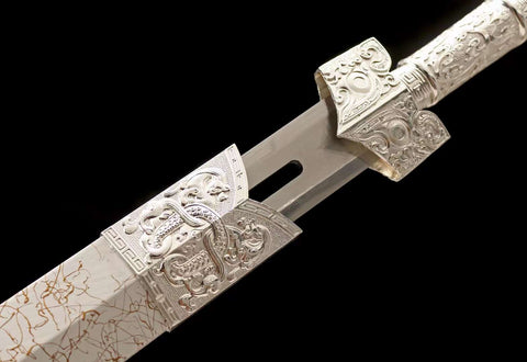 Handmade Damascus steel Chinese Sword With Silver Sheath#1249