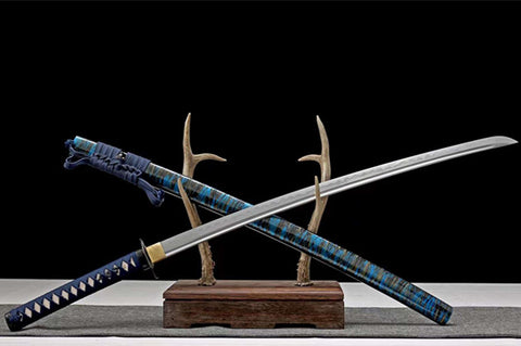 Handmade High Carbon Steel Full Tang Real Japanese Katana With Blue & Black  Clay Tempered #1247