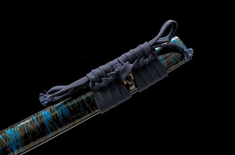 Handmade High Carbon Steel Full Tang Real Japanese Katana With Blue & Black  Clay Tempered #1247
