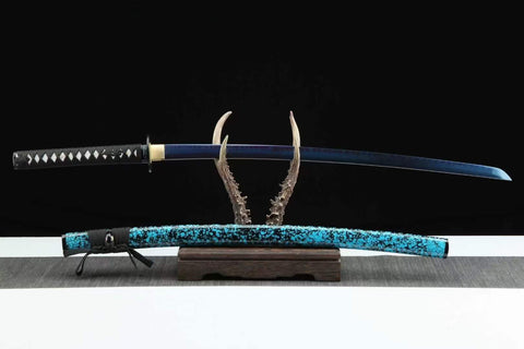 Handmade High Carbon Steel Full Tang Real Japanese Katana With Blue Edge#1248