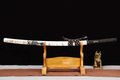 Handmade Damascus Steel Full Tang Real Japanese Katana With Warrior Portrait Sheath #1272