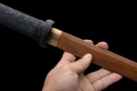 Handmade Chinese Sword Yellow Sandalwood Blade Practice Sword With Black Scabbard #1480