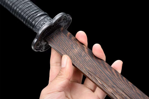 Handmade Chinese Sword Wooden Blade Practice Sword With Black Scabbard #1455