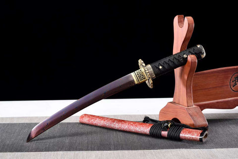 Handmade Japanese Damascus Steel Short Tanto  Sword With Blue Lavender Blade #1448