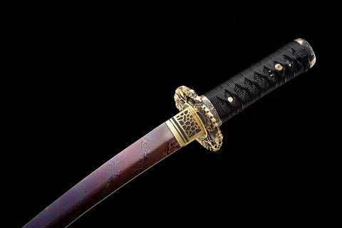 Handmade Japanese Damascus Steel Short Tanto  Sword With Blue Lavender Blade #1448