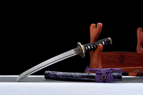 Handmade Japanese Damascus Steel Short Tanto  Sword With Dragon Tsuba #1449