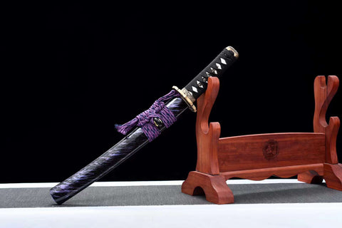 Handmade Japanese Damascus Steel Short Tanto  Sword With Dragon Tsuba #1449