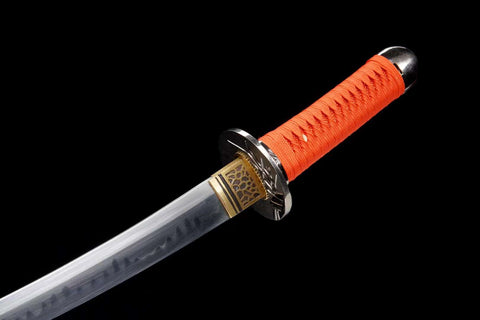 Handmade Japanese T10 Steel Short Tanto Sword With Orange Scabbard Clay Tempered #1424