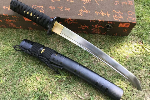 Handmade Japanese High Manganese Steel Short Tanto Sword With Black Sheath #1405