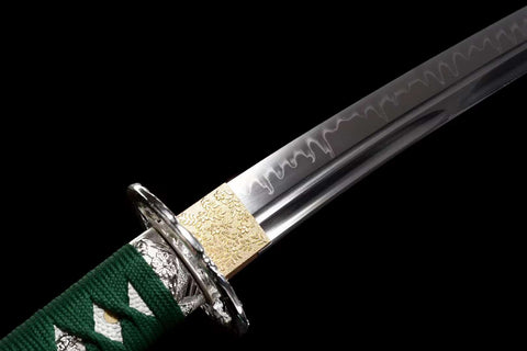 Handmade Japanese T10 Steel Short Tanto  Sword With Black and Green Scabbard Clay Tempered #1425