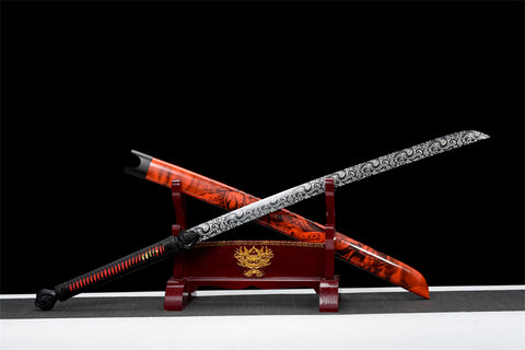 Handmade Spring Steel Full Tang Real Japanese Katana With Red Sheath #1113