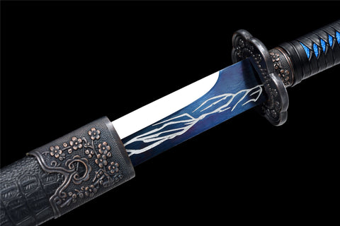 Handmade Manganese Steel Full Tang Real Japanese Katana With Blue Lightning Style#1336