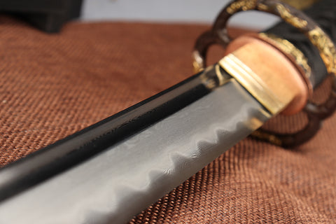 Handmade Damascus Steel Full Tang Real Japanese Katana With Black Sheath Clay Tempered #1193