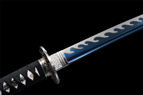 Handmade Spring Steel Full Tang Real Japanese Katana With Blue Wave Style#1115