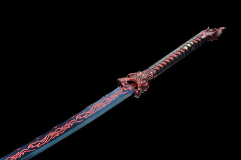 Handmade Manganese Steel Full Tang Real Japanese Katana With Red Flame Style Wolf #1321