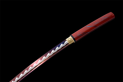 Handmade Spring Steel Full Tang Real Japanese Katana With Red Laser Flame #1114