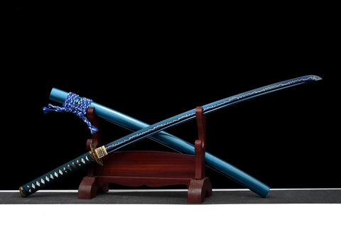 Handmade Spring Steel Full Tang Real Japanese Katana With Blue Lightning Style#1401