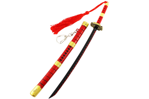 Minikatana one piece Roronoa Zoro sandai kitetsu black knife keychain pop-up 8.9" Samurai sword Solon toy katana red stand#1214