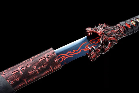 Handmade Manganese Steel Full Tang Real Japanese Katana With Red Flame Style Wolf #1321