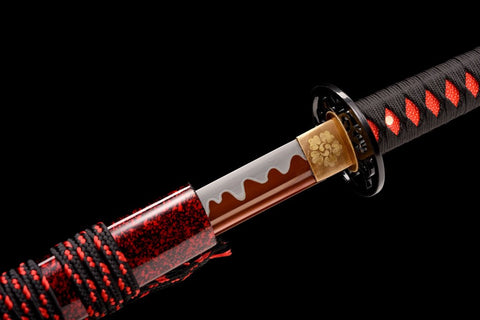 Handmade Spring Steel Full Tang Real Japanese Katana With Red Wave Style#1111