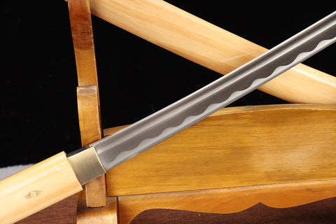 Handmade High Carbon Steel Full Tang Real Japanese Katana With Yellow cypress Sheath Clay Tempered #1195