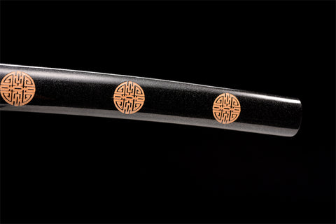 Handmade 608 Damascus Steel Full Tang Real Japanese Katana With Black & Gold Pattern Sheath #1118