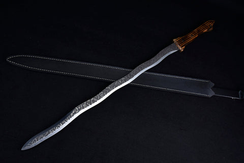 Hand-Forged Stainless Steel Sword With Leather Sheath#1087