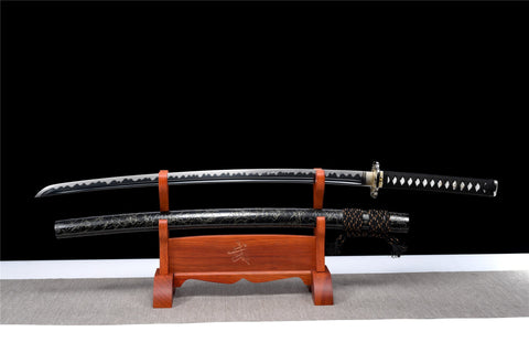 Handmade Manganese Steel Full Tang Real Japanese Katana With Golden & Black Sheath #1334