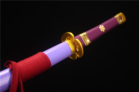 Sharped  One Piece Roronoa Zoro Enma Katana Sword High carbon steel with Wood Sheath Purple Rivet#1149