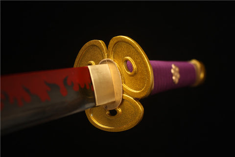 Sharped  One Piece Roronoa Zoro Enma Katana Sword High carbon steel with Wood Sheath Purple Rivet#1149
