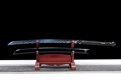Handmade Spring Steel Full Tang Real Japanese Katana With Blue & White Line Style#1372