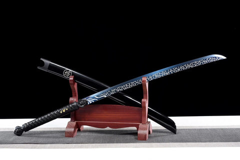 Handmade Spring Steel Full Tang Real Japanese Katana With Blue & White Line Style#1372
