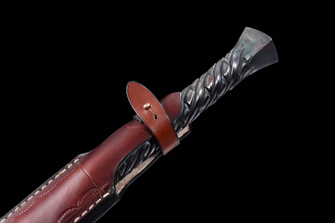 Hand Grinding Damascus Steel Sword With Brown Leather Sheath #1200