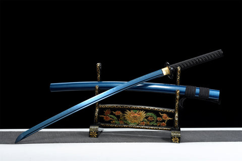 Handmade High Manganese Steel Full Tang Real Japanese Katana With Blue Edge Clay Tempered #1376